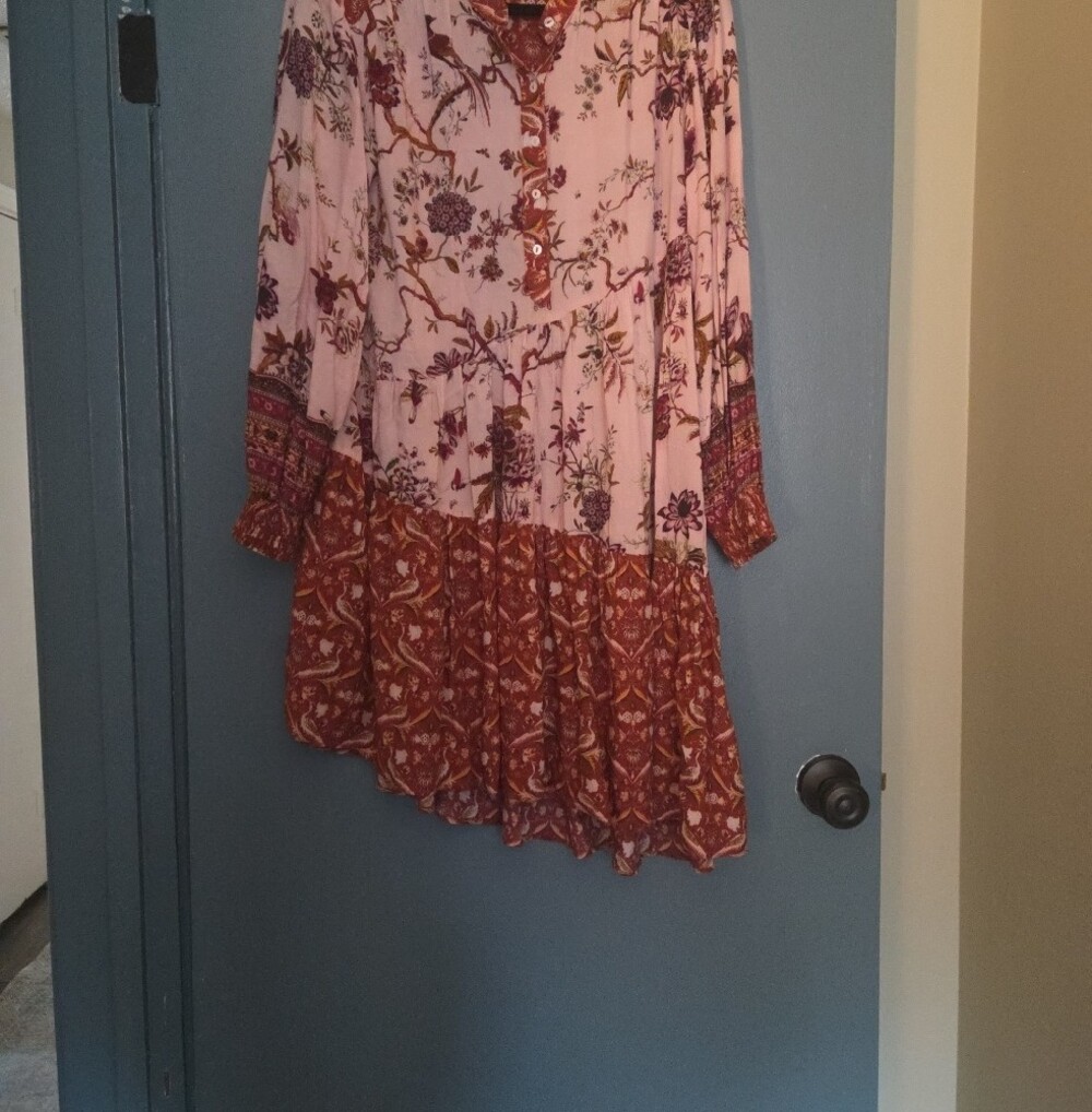 Anthropologie Boho Floral Tiered V-Neck Women's Dress - Red & Pink - Picture 2 of 6